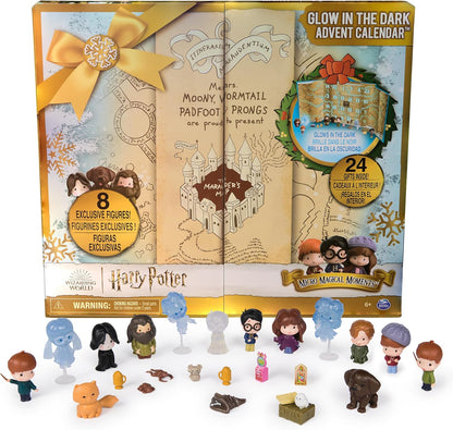 Wizarding World Harry Potter, Micro Magical Moments Glow in the Dark Advent Calendar 2024, 24 brinquedos surpresa, calendário de contagem regressiva festiva para maiores de 6 anos