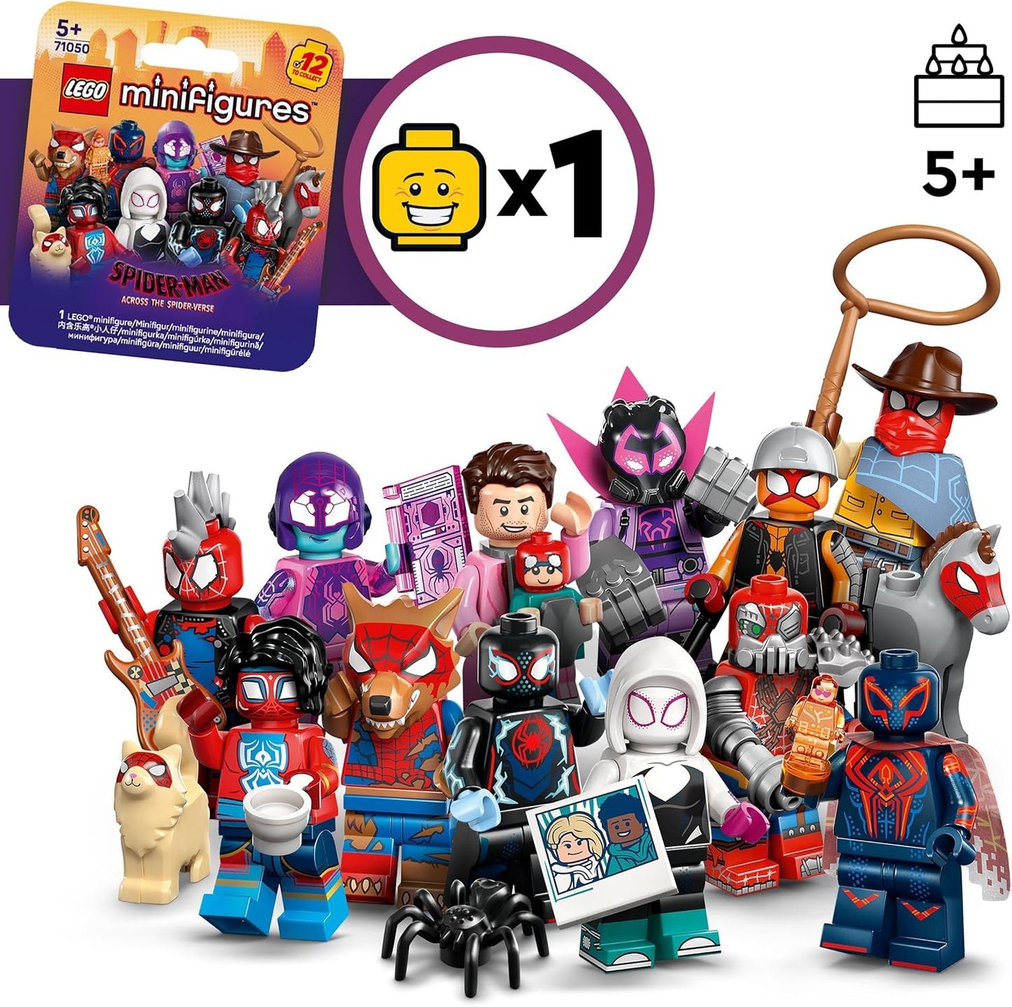 LEGO Minifiguras Homem-Aranha: Através do Aranhaverso - Ganhe 1 de 12 brinquedos colecionáveis com acessórios - Personagens incluindo Miles Morales - Presente para meninos e meninas a partir de 5 anos - Caixa Misteriosa - 71050