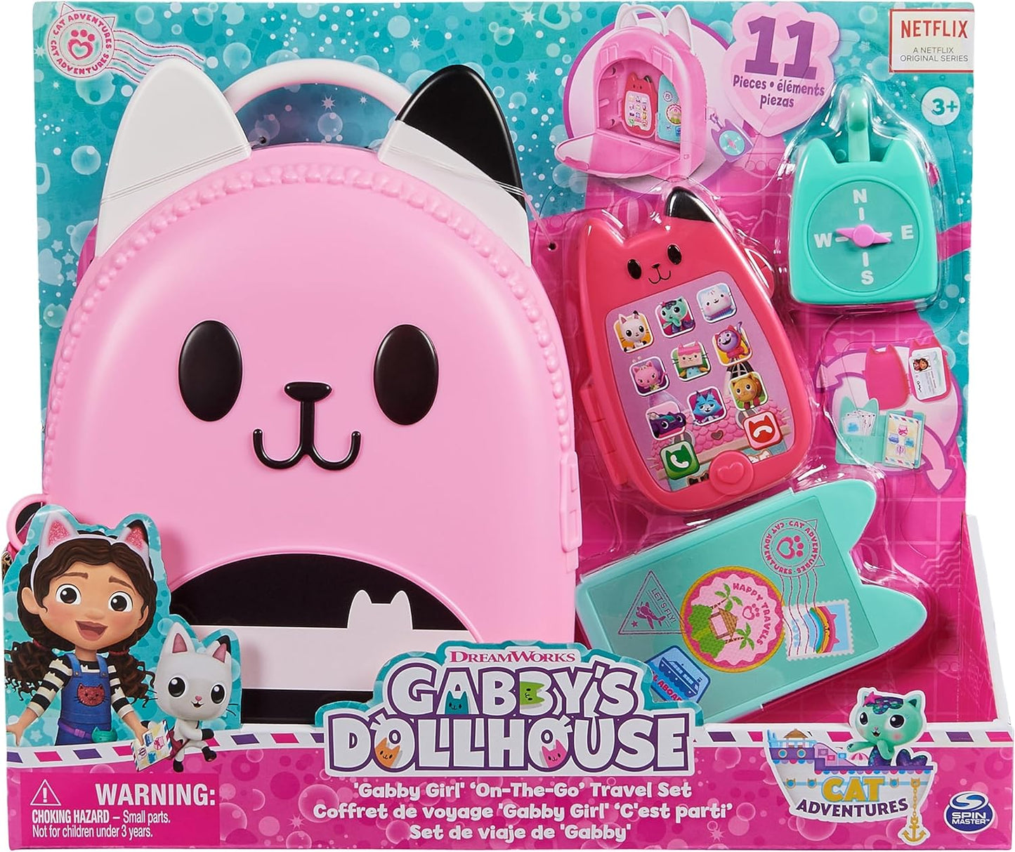 Gabby’s Dollhouse, Conjunto de Viagem Gabby Girl On-The-Go, Brinquedos de Viagem para Brincar de Faz-Tudo, Passaporte de Brinquedo, Telefone de Brinquedo e Bússola de Brinquedo, Brinquedos Infantis para Meninas e Meninos a partir de 3 Anos