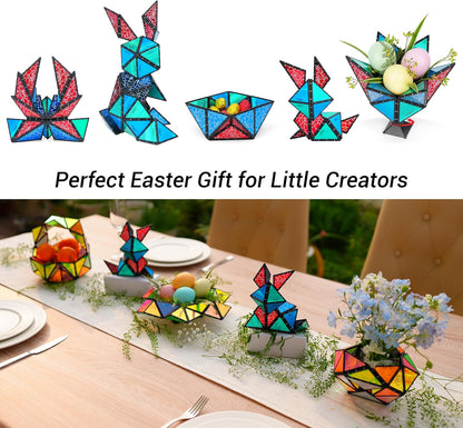TOSY Pirâmide Magnética de Pedra - 1 Cubo que se Transforma em 1 Bilhão de Formas (Coelho, Cesta de Ovos, Flores, Coração), Presente de Páscoa/Aniversário, 12 peças, 243 Ímãs, Design Holográfico, Quebra-Cabeça/Brinquedo STEM