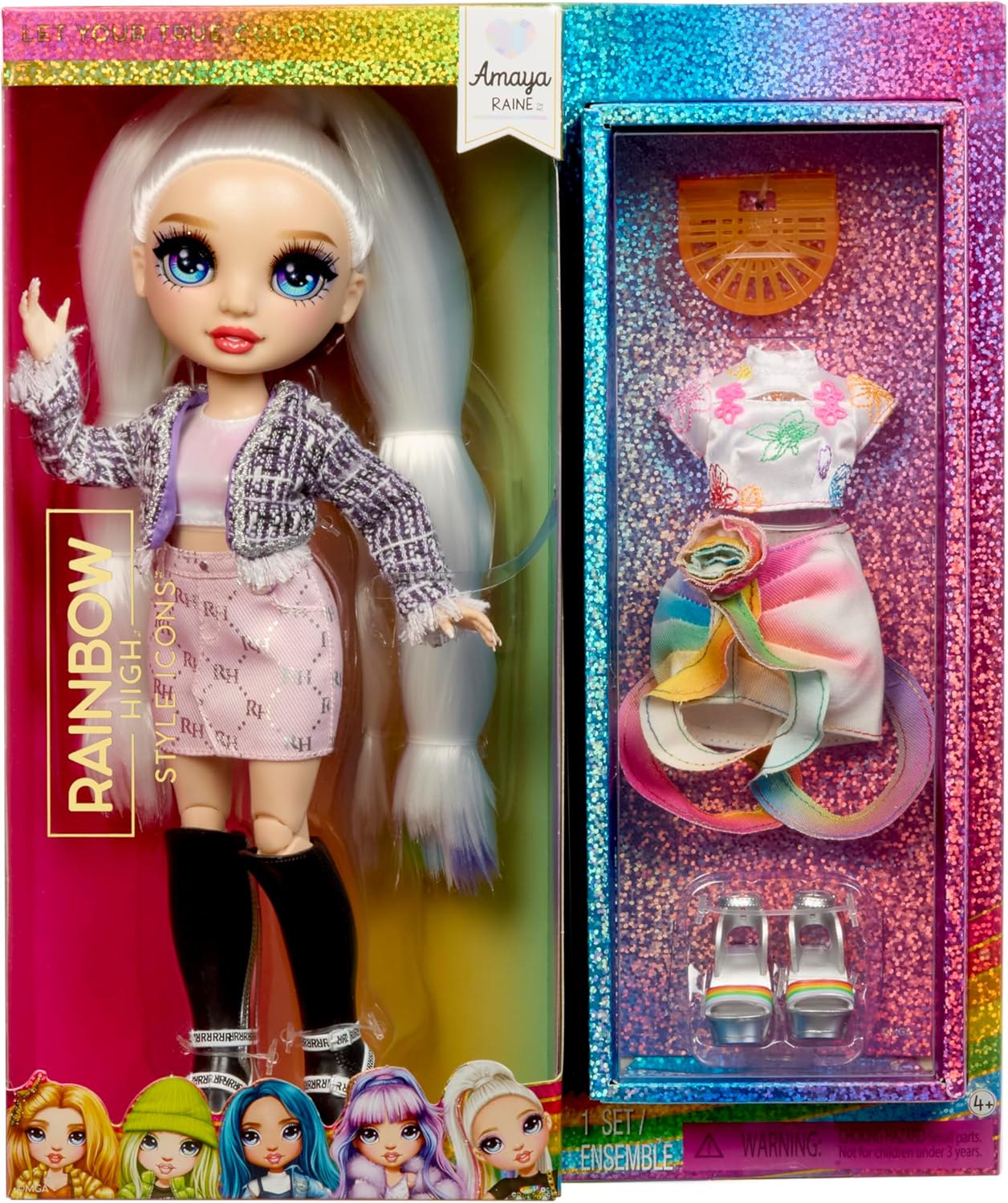 Rainbow High Style Icons Amaya - Boneca Fashion de 28cm com Cabelo Longo e Penteável, Acompanha um Segundo Conjunto Combinando e um Segundo Par de Sapatos, Flexível com 13 Pontos de Articulação.