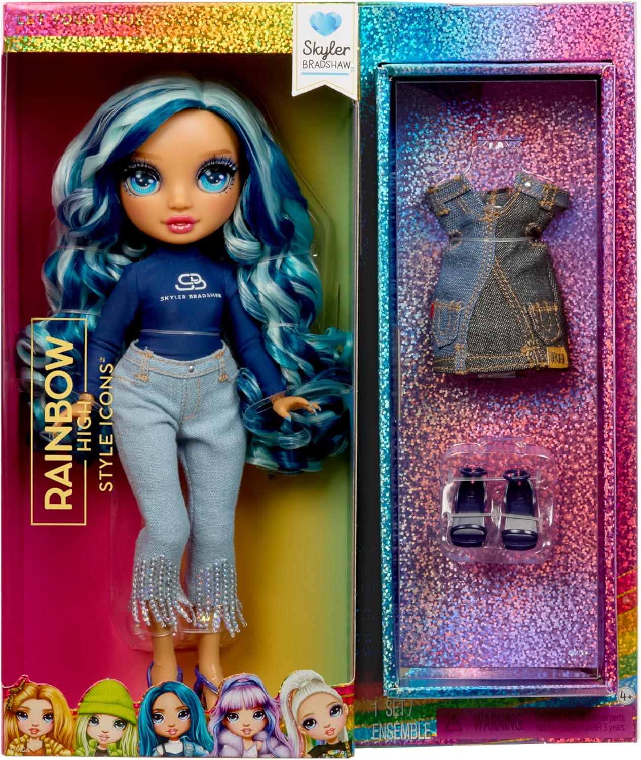 Rainbow High Style Icons Skyler - Boneca Fashion de 28cm com Cabelo Longo e Penteável, Acompanha um Segundo Conjunto Combinando e um Segundo Par de Sapatos, Flexível com 13 Pontos de Articulação.