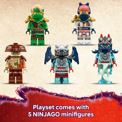 LEGO NINJAGO 2 em 1 Robô a Jato do Lloyd - Transforma-se em um Brinquedo a Jato - 5 Minifiguras, incluindo Sora e Lloyd, além de uma Motocicleta e uma Figura de Dragão - Presente para Meninos a partir de 9 Anos e Fãs de Dragons Rising - 71845