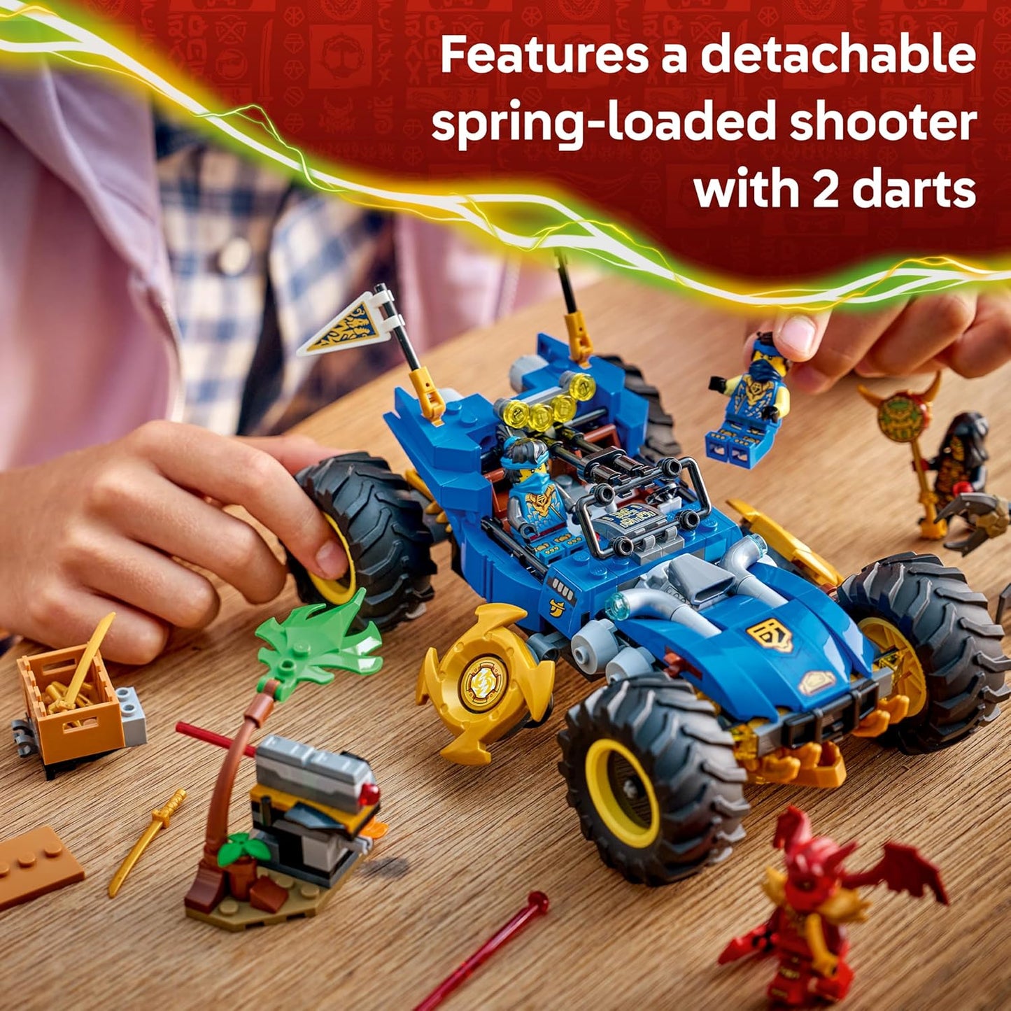 LEGO NINJAGO 2 em 1 Carro Transformável do Jay - Caminhão Ninja com 5 Minifiguras, incluindo Kai e Nya, além de Shurikens e Espadas - Presente de Aniversário para Meninos e Fãs a partir de 8 Anos - 71856