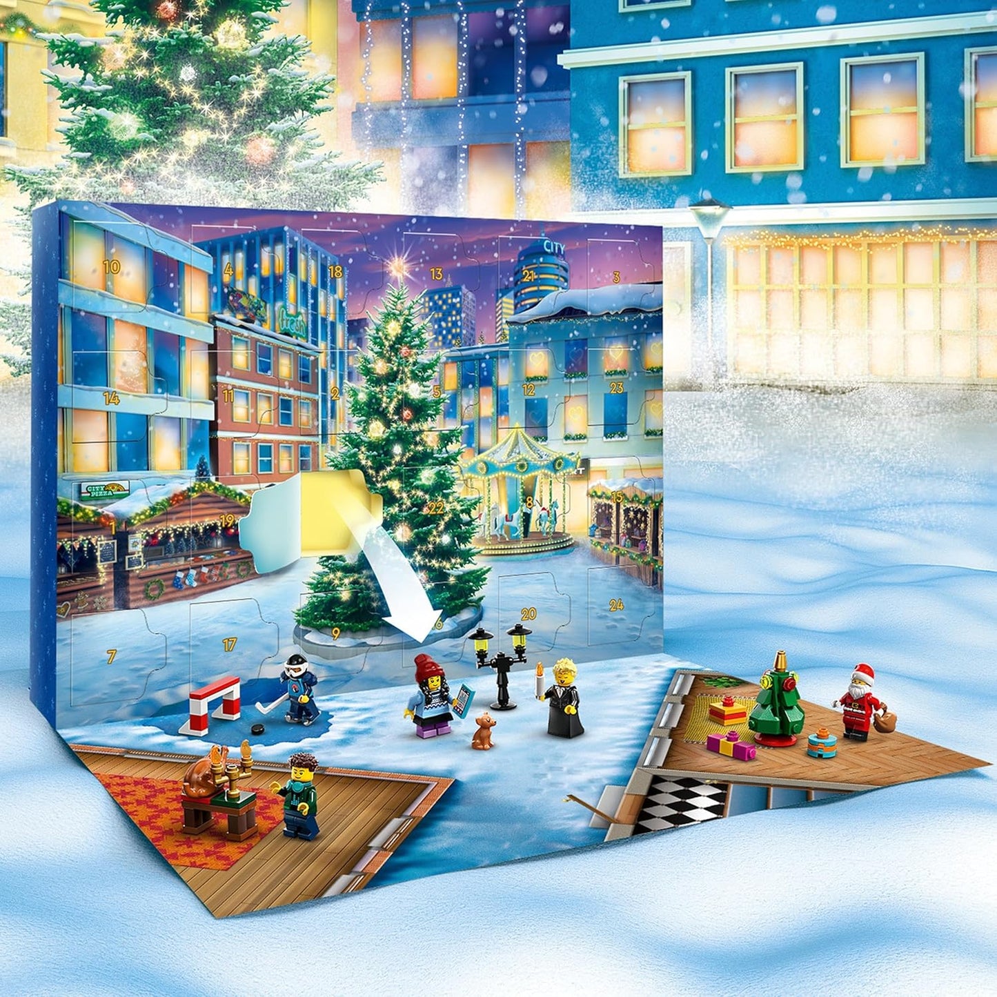 LEGO 60381 City Advent Calendar com 24 presentes incl. Figuras de Papai Noel e Renas, além de tapete de jogo Winter Wonderland, presente de contagem regressiva de Natal para crianças, meninos e meninas