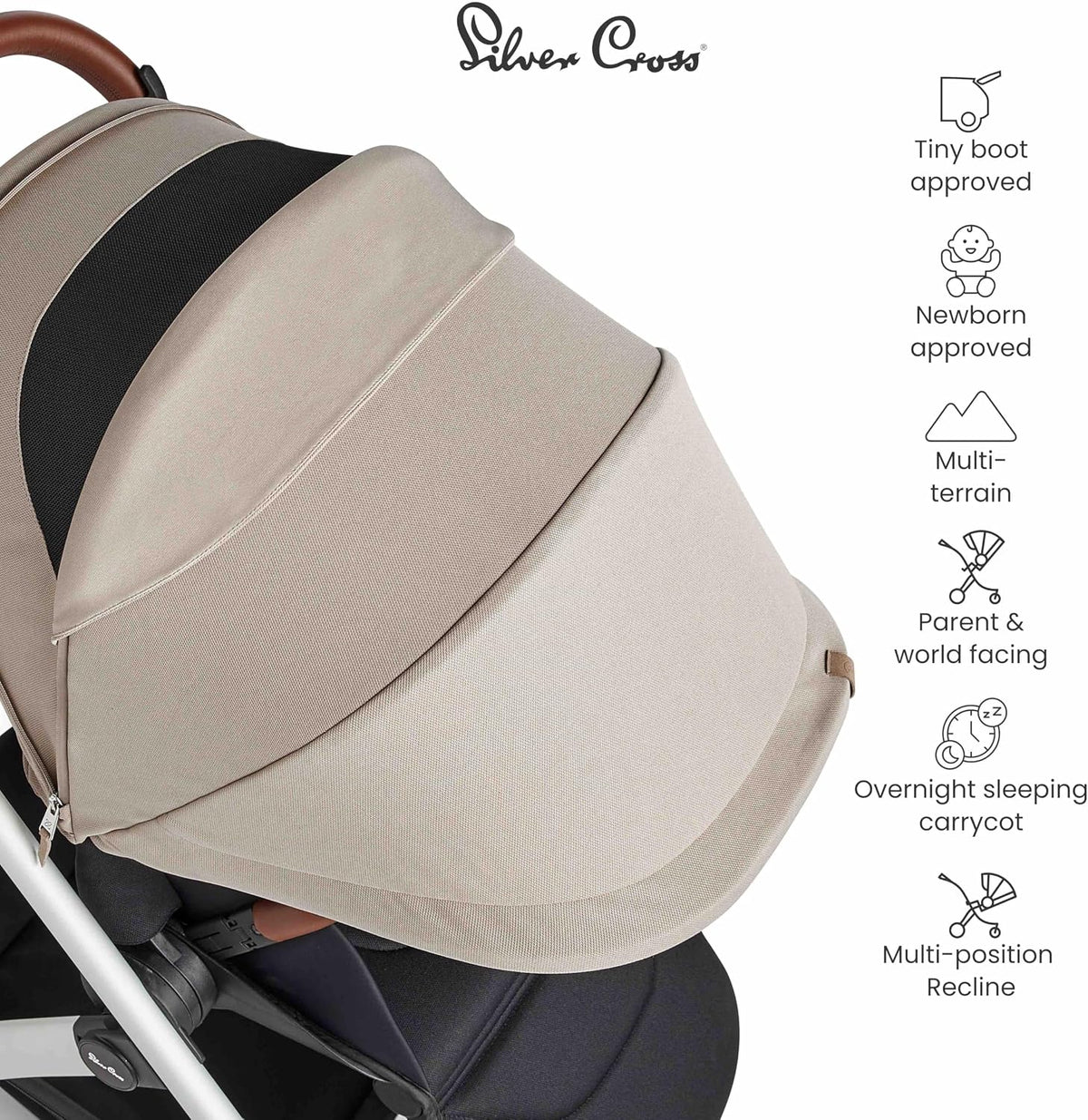 Silver Cross Carrinho de Bebê  Tide e Conjunto de 7 Peças, do Nascimento até 22kg, Cor Pedra