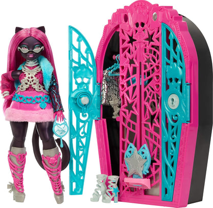 Monster High Skulltimate Secrets: Boneca e Acessórios, Catty Noir da linha Hauntlywood Mysteries com Closet Revelado e mais de 19 Surpresas Glamourosas, como Roupas para Boneca, JBG82