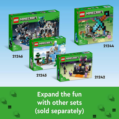 LEGO 21244 Minecraft The Sword Outpost Building Toy para crianças, com figuras de trepadeira, soldado, porco e esqueleto, presente para meninos e meninas com mais de 8 anos 21244