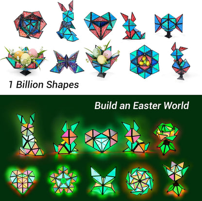 TOSY Pirâmide Magnética de Pedra - 1 Cubo que se Transforma em 1 Bilhão de Formas (Coelho, Cesta de Ovos, Flores, Coração), Presente de Páscoa/Aniversário, 12 peças, 243 Ímãs, Design Holográfico, Quebra-Cabeça/Brinquedo STEM