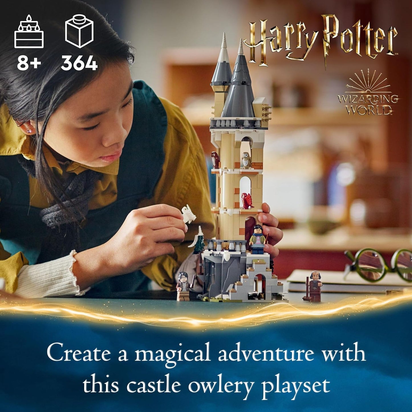 LEGO Harry Potter Hogwarts Castle Owlery, juguete de construcción para niños, niñas y niños a partir de 8 años, juego de rol que incluye 3 minifiguras de personajes, más 4 figuras de búhos, idea de regalo del Mundo Mágico 76430