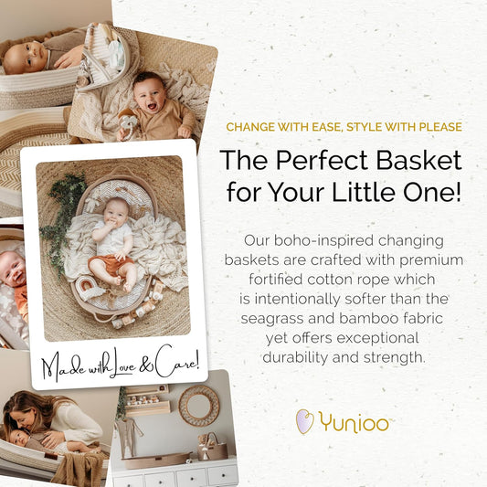 Yunioo Baby Changing Basket com trocador macio e portátil para cômoda e trocador, itens essenciais para recém-nascidos – Branco Bege