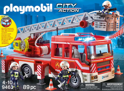 Playmobil 9463 City Action Unidade de Bombeiros com Escada Extensível, Luzes e Sons, brinquedo de bombeiro e helicóptero, brincadeira divertida e imaginativa, conjunto adequado para crianças a partir de 4 anos.