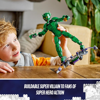 LEGO Marvel's Figura de construcción del Duende Verde, juguete de construcción de supervillano articulado para niños, niños y niñas a partir de 8 años, con planeador y bombas de calabaza, idea de regalo de superhéroe 76284