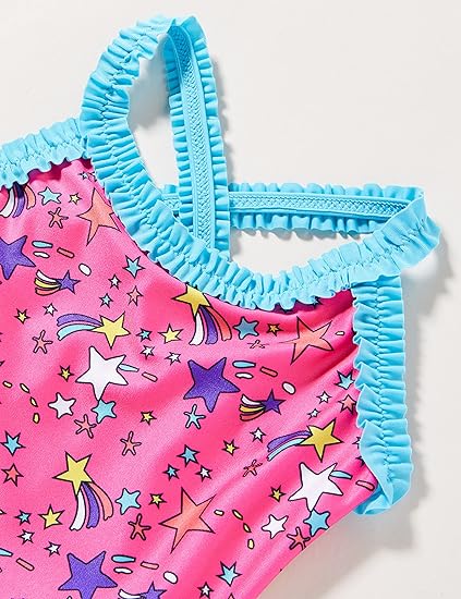 Zoggs Maiô feminino RainbowUnicorn com babado cruzado nas costas