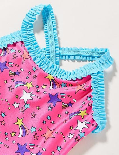 Zoggs Maiô feminino RainbowUnicorn com babado cruzado nas costas