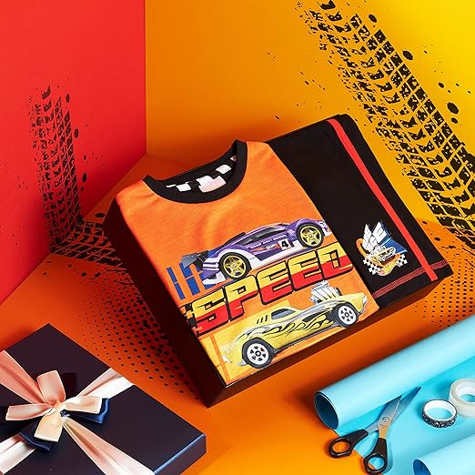 Hot Wheels 2 Piezas Pijamas para niños Ropa de Dormir de Verano Pijamas Cortos para niños Ropa de salón Transpirable 3-8 años Mercancía Oficial Regalos para niños