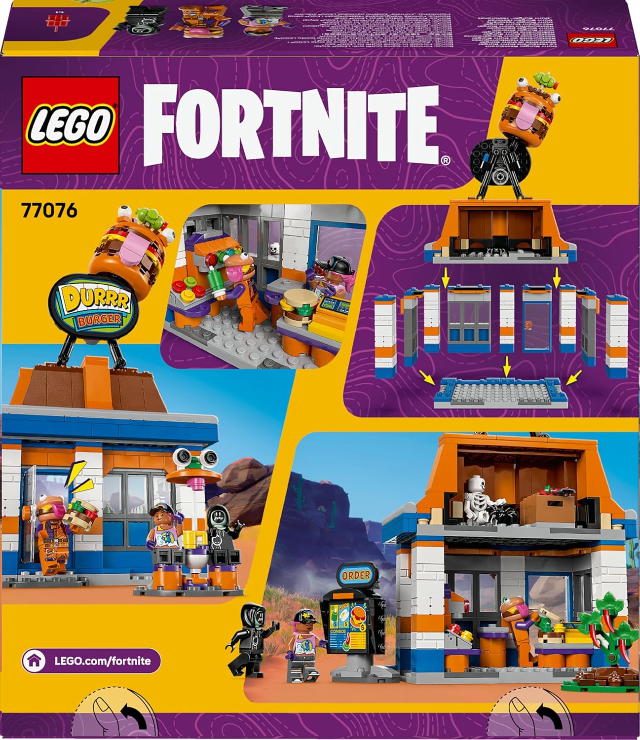 LEGO Fortnite Durrr Burger Restaurant - Brinquedo criativo com minifiguras Beach Bomber, Beef Boss e Grimey - Presente colecionável para meninos e meninas a partir de 10 anos - 77076