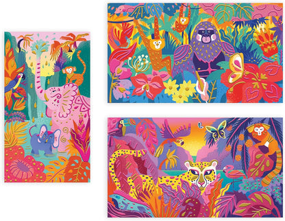 Janod Pintura 3D - Tema Selva - Les Ateliers du Calme - Kit de Ocio Creativo Infantil - Pintura Dorada y Rosa Neón para Niños - Estimula la Motricidad Fina y la Concentración - A partir de 7 años