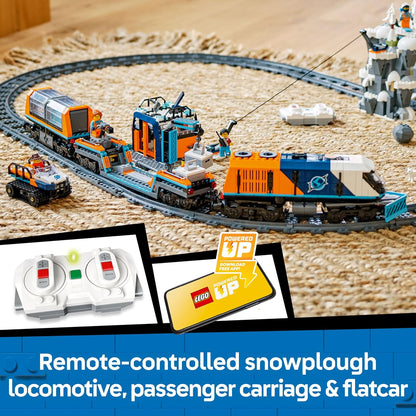 Conjunto de Trem Expresso Polar Ártico LEGO City Explorers - inclui um trem de brinquedo com controle remoto, limpa-neve, 22 peças de trilho, 6 minifiguras e função de queda de rochas - Presente para meninos e meninas a partir de 7 anos - 60470