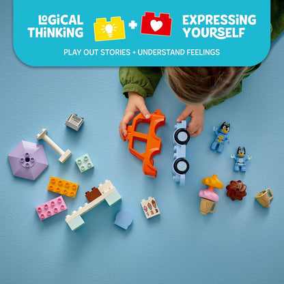 LEGO 10458 DUPLO Bluey: Viagem de Sorvete com Bluey - Brinquedo Educativo de Habilidades Motoras para Crianças, com Carrinho de Brinquedo e Suporte de Sorvete, além de 2 Figuras, incluindo Bandit - Presente para Meninas e Meninos a partir de 2 Anos -