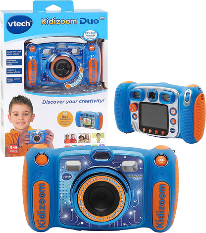 VTech KidiZoom Duo FX, câmera infantil com tela colorida, 8 MP, fotos, selfies e vídeos, filtros AR, 20 jogos, 75 efeitos de foto e vídeo, filtros e molduras, para bebês de 3, 4, 5, 6, 7 anos ou mais, azul