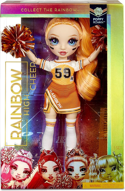 Rainbow High Boneca da moda Cheer - Roupas de luxo, boneca de pompons e líder de torcida - Poppy Rowan, série de bonecas da moda com tema laranja - para meninas a partir de 6 anos