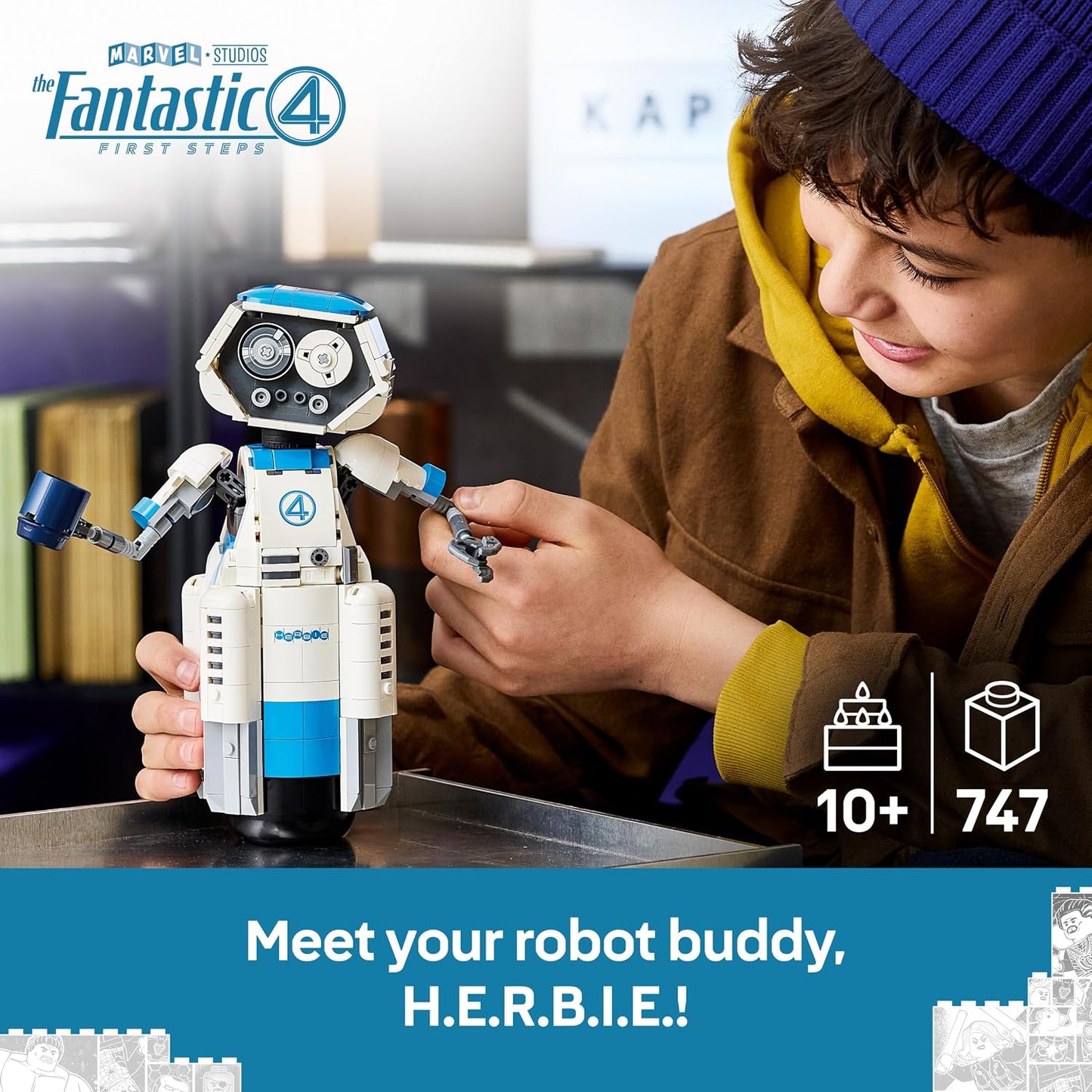 LEGO ǀ Marvel Figura H.E.R.B.I.E. do Quarteto Fantástico – Robô de Brinquedo Colecionável com Acessórios – Decoração para Quarto ou Mesa – Presente de Aniversário para Meninos a partir de 10 Anos e Fãs de Super-Heróis – 76339