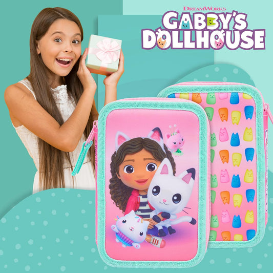 Gabby's Dollhouse Estojo para lápis com material escolar para meninas, incluindo lápis de cor e canetinhas - Presente ideal para meninas.
