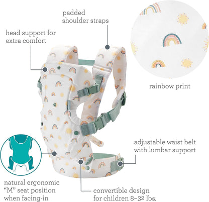 Infantino Canguru Flip Advanced 4 em 1 - Ergonômico, conversível, para uso com o bebê virado para dentro ou para fora, para uso na frente e nas costas, para recém-nascidos e crianças de 3,6 a 14,5 kg, Arco-íris