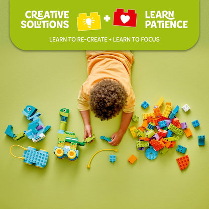 LEGO DUPLO 3 em 1 Dinossauros sobre Rodas - Brinquedo Educativo para Meninos e Meninas a partir de 3 Anos para Construir Figuras de Dinossauros Diplodoco e T. Rex, Triceratops e Estegossauro ou Pteranodonte e Parassaurolofo - 10451