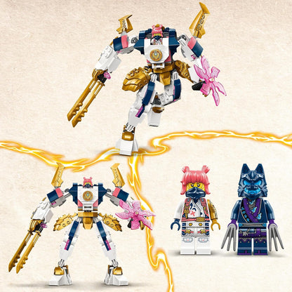 LEGO NINJAGO Sora's Elemental Tech Mech, brinquedo de boneco de ação ninja personalizável para meninos e meninas de 7 anos ou mais, conjunto com minifigura de Katanas e Sora para brincadeira independente, ideia de presente de aniversário 71807