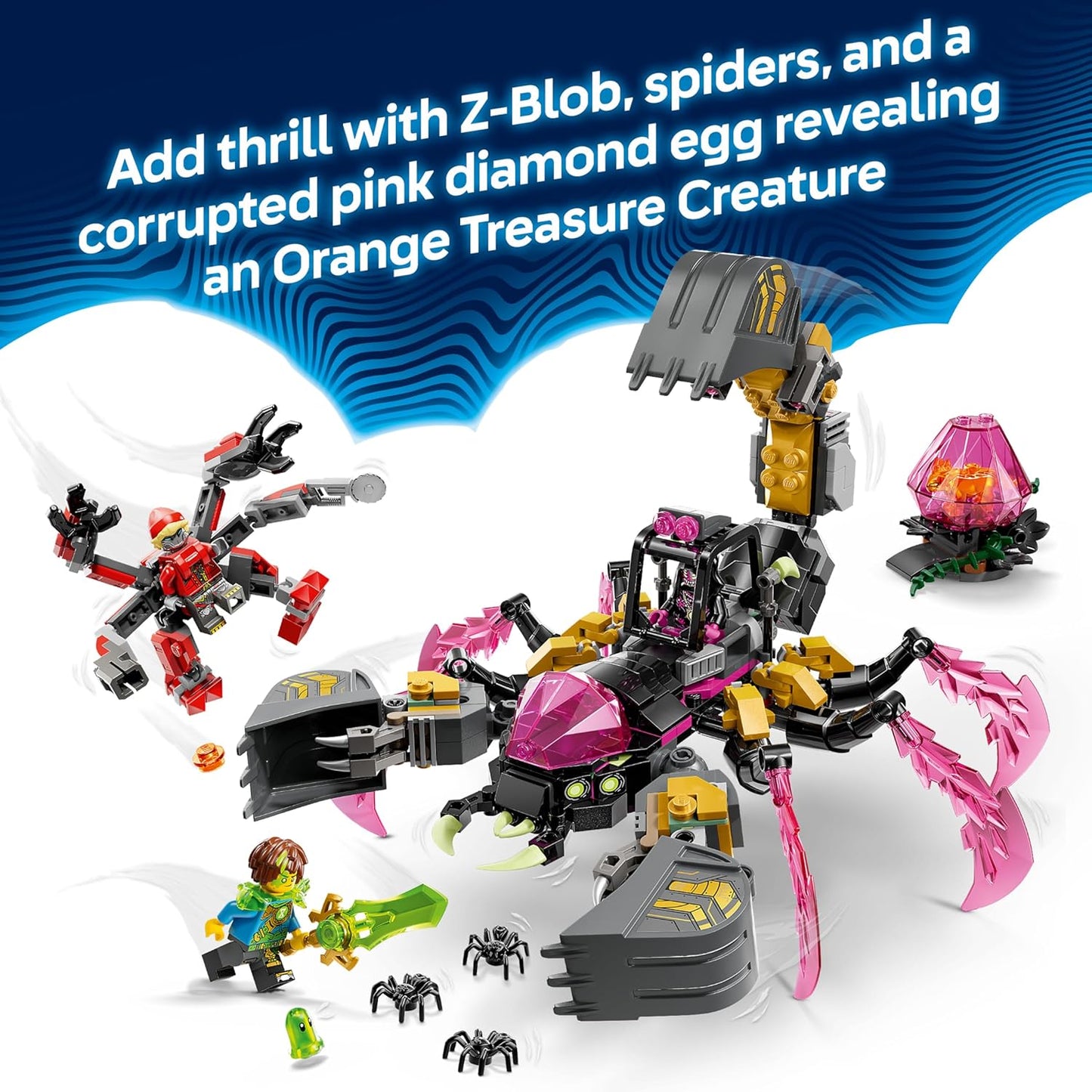 LEGO DREAMZzz 2 em 1 Escavadeira Escorpião Pesadelo - Transforma-se em uma figura de Vespa - Inclui 3 minifiguras e uma criatura colecionável laranja do tesouro - Presente para meninos a partir de 7 anos - 71513