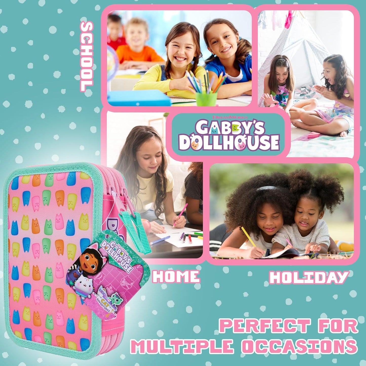 Gabby's Dollhouse Estojo para lápis com material escolar para meninas, incluindo lápis de cor e canetinhas - Presente ideal para meninas.