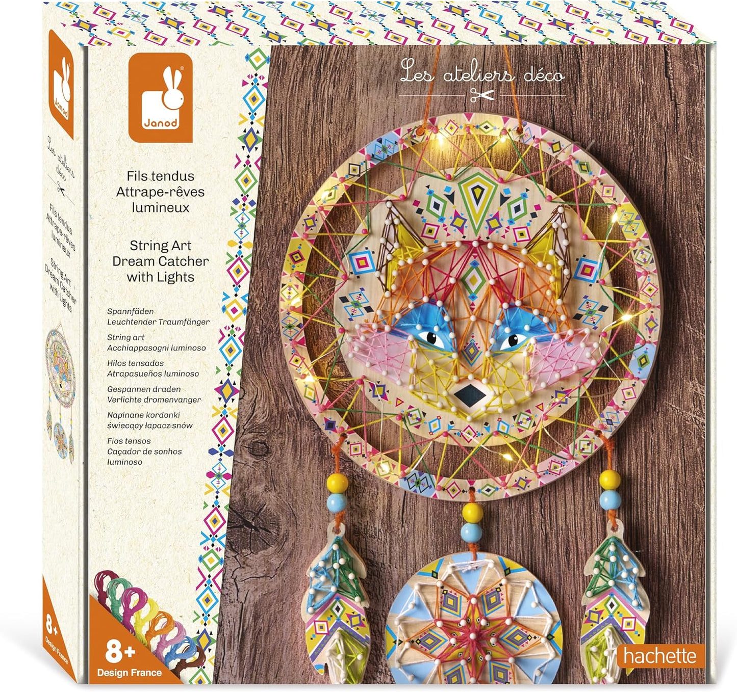 Janod - Caça-abelhas iluminado para criar e pendurar - Cordão - Pilhas incluídas - Les Ateliers Déco - Faça você mesmo - Kit de lazer criativo para crianças - Motricidade fina e concentração - A partir de 8 anos - J09161