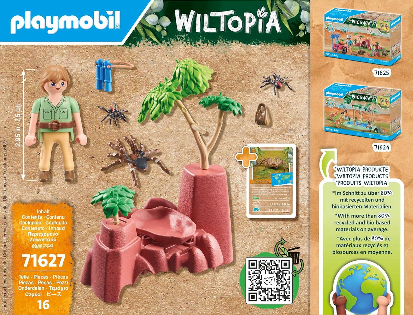 Playmobil 71627 Wiltopia: Spider Rocks, incluindo uma tarântula e duas pequenas aranhas, feitas de mais de 80% de material reciclado e de base biológica, conjuntos de jogos detalhados adequados para crianças a partir de 4 anos