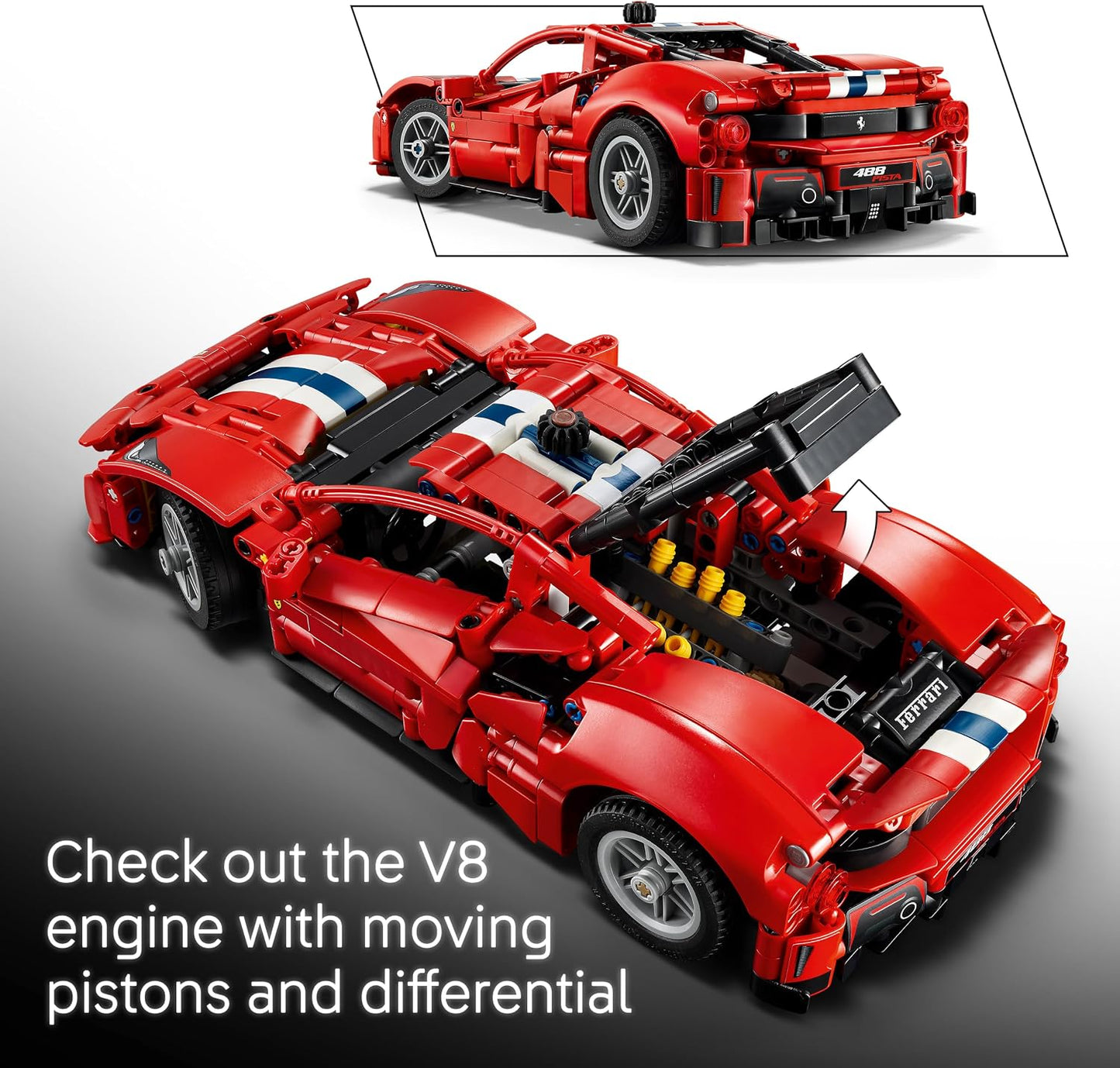 LEGO Technic Ferrari 488 PISTA – Kit de Modelo com Motor V8, Direção e Diferencial – Decoração Gamer – Presente de Aniversário para Meninos a partir de 9 Anos e Fãs de Automobilismo – 42235