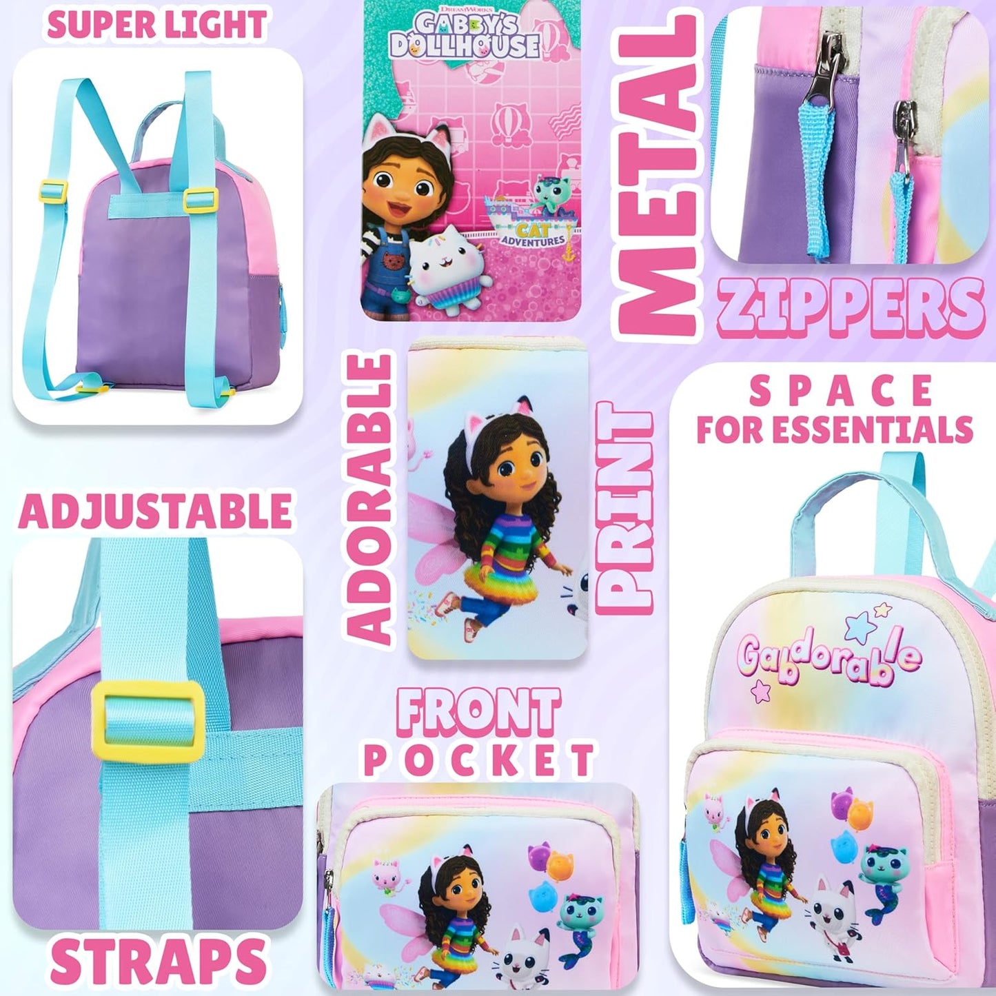 Gabby’s Dollhouse Get Trend Mini Backpack for Girls & Toddlers, Cute Small Rucksack, Daypack Nursery Bag for Preschool Lunch Travel Fashion Backpack (Multi Gabby’s Dollhouse)