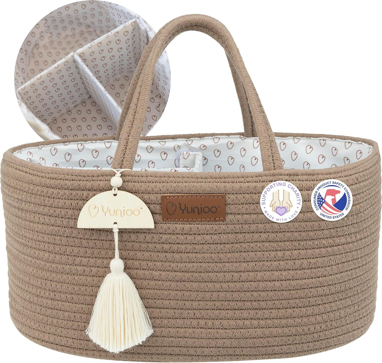 Organizador de fraldas Yunioo, carrinho de bebê, bolsa portátil para troca de fraldas, cesto de armazenamento para berçário com alças resistentes, divisórias removíveis, ideal para presentes de chá de bebê e itens essenciais para recém-nascidos