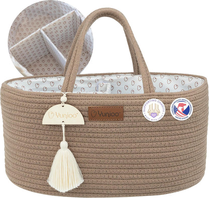 Organizador de fraldas Yunioo, carrinho de bebê, bolsa portátil para troca de fraldas, cesto de armazenamento para berçário com alças resistentes, divisórias removíveis, ideal para presentes de chá de bebê e itens essenciais para recém-nascidos