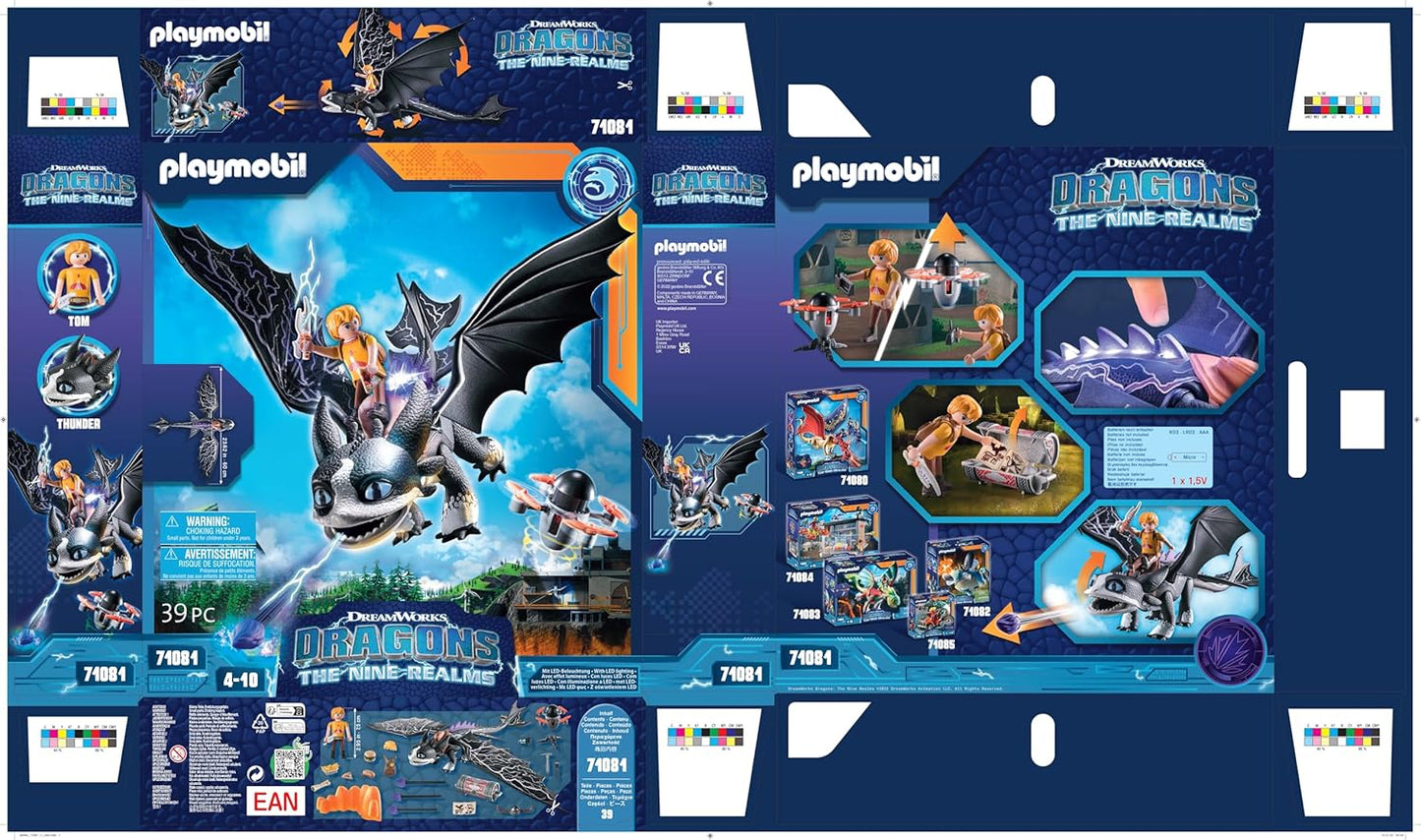 PLAYMOBIL DreamWorks Dragons 71081 Dragões: Os Nove Reinos - Trovão e Tom, Figura de Dragão com Função de Tiro e Efeitos de Luz, Brinquedo para Crianças a partir de 4 Anos