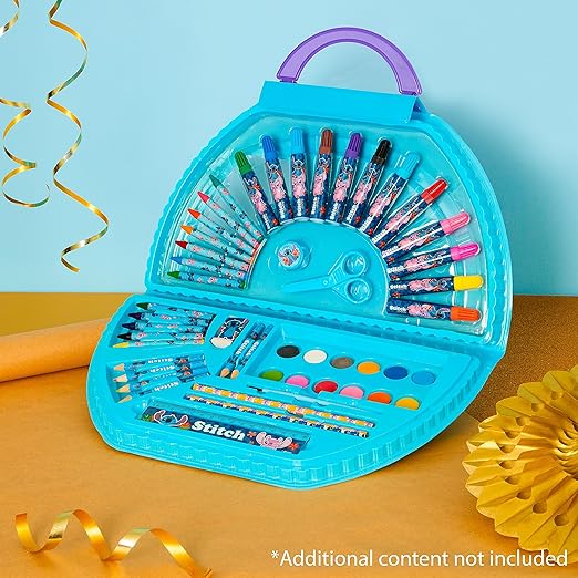 Disney Stitch Kids Art Set 40 Plus Peças Disney Princesas Crianças Colorir Conjuntos Tintas Lápis de Cor Marcadores Giz de Cera Artigos de Arte de Viagem Presentes para Crianças (Conjunto de Ponto Azul)