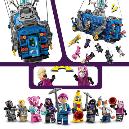 LEGO Conjunto de ônibus de batalha Fortnite, veículo de videogame colecionável para meninos e meninas, com minifiguras de 9 personagens, presente para jogadores e fãs com 10 anos ou mais