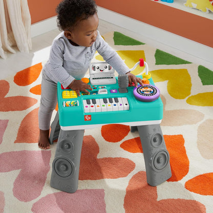 Fisher-Price Aprenda a tocar DJ com mesa, brinquedo musical educativo com luzes e sons, versões em italiano, castelhano, português e inglês, HXG08