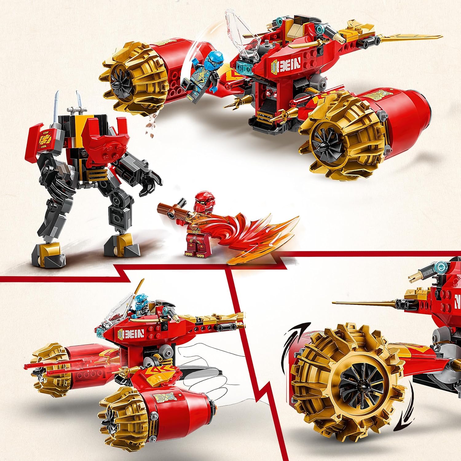 LEGO NINJAGO Kais Mech Storm Rider - Ninja-leke med flyvende motorsykk
