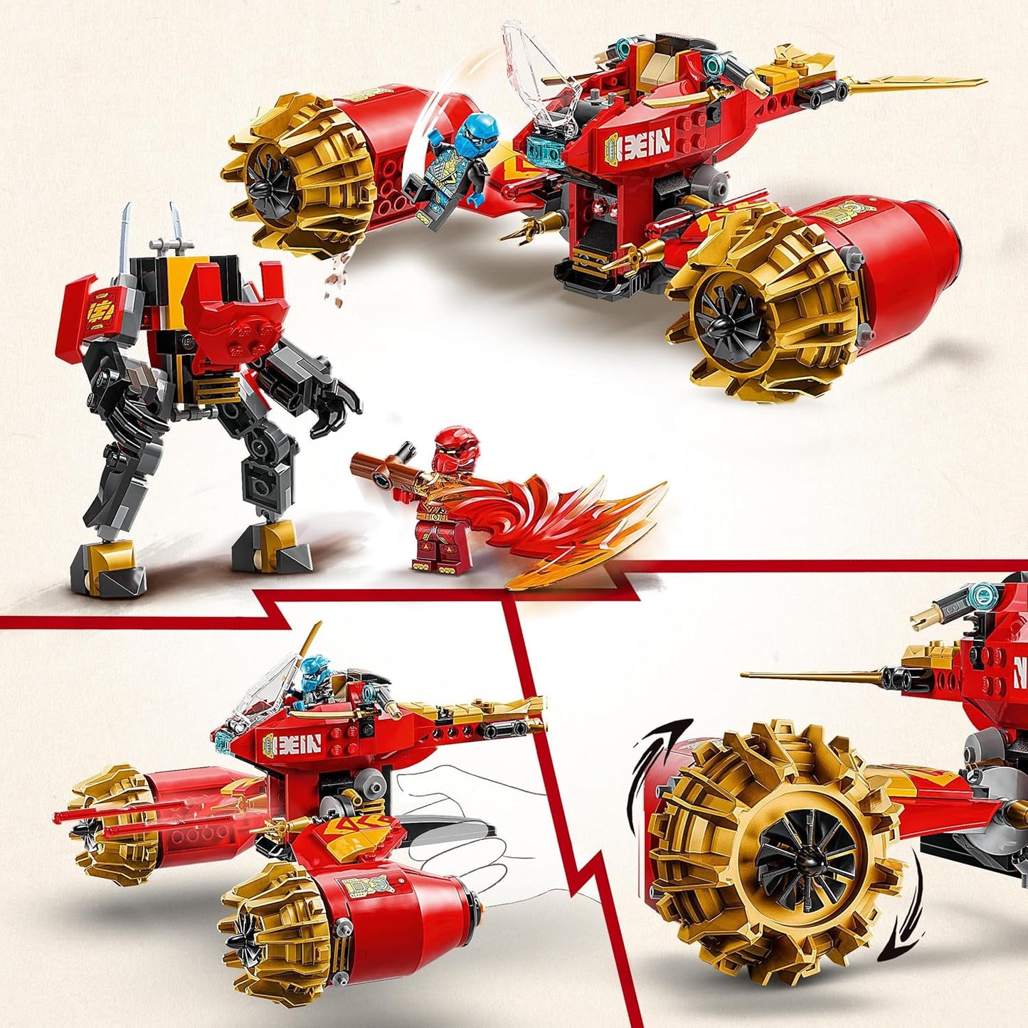 LEGO NINJAGO Kai’s Mech Storm Rider - Brinquedo ninja com uma motocicleta voadora, boneco de ação e 3 minifiguras - Ideia de presente de aniversário para meninos, meninas e fãs em ascensão de dragões com mais de 7 anos