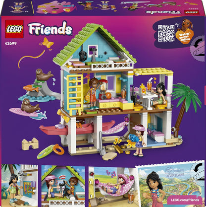 LEGO Friends Casa de Praia com Focas - Conjunto de Brinquedo em Miniatura com 3 Mini Bonecas, 2 Figuras de Animais Marinhos e Acessórios, incluindo Prancha de Surf e Caiaque - Presente de Aniversário para Meninas a partir de 7 Anos - 42699