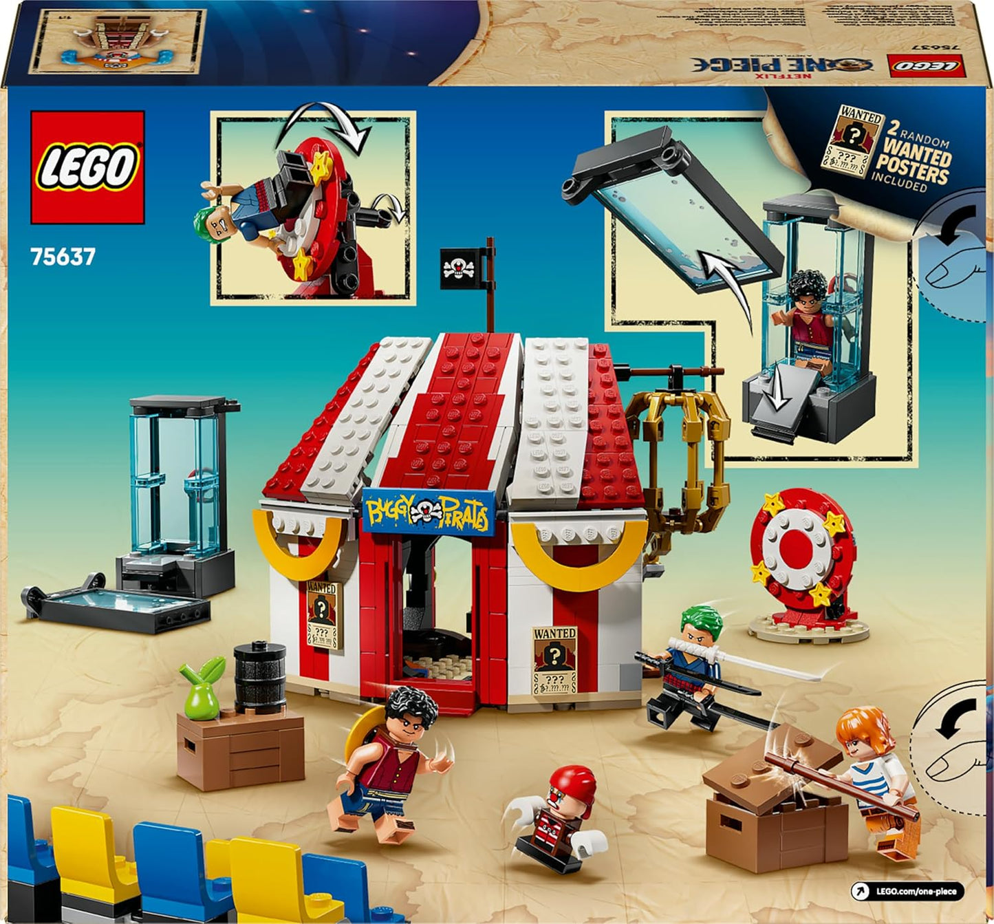LEGO ONE PIECE Tenda de Circo do Buggy, o Palhaço - Brinquedo Interativo com 4 Minifiguras, incluindo Luffy, Nami e Zoro, além de 2 Cartazes de Procurado - Presente de Anime para Meninos, Meninas e Fãs a partir de 8 Anos - 75637