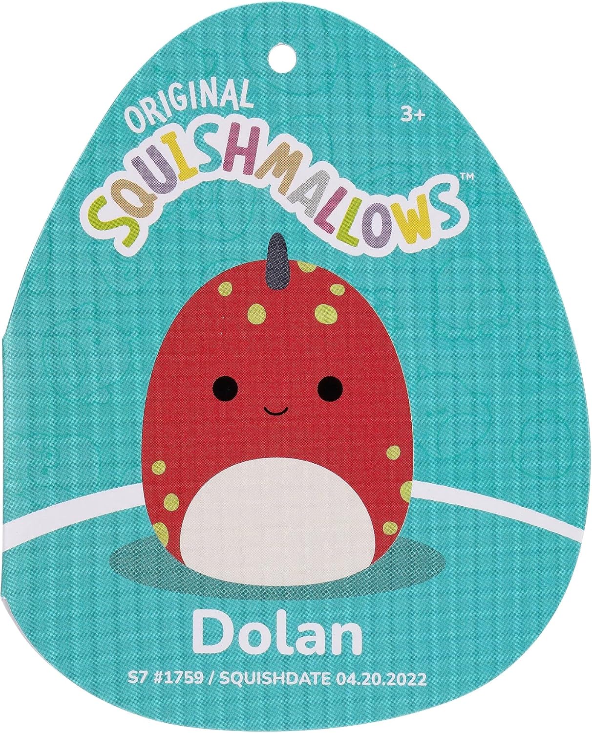 Squishmallows SQCR05399 Le Rouge 7,5 polegadas-Dolan The Red Dino com manchas verdes, multicolorido