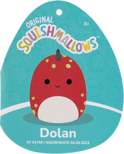Squishmallows SQCR05399 Le Rouge 7,5 polegadas-Dolan The Red Dino com manchas verdes, multicolorido