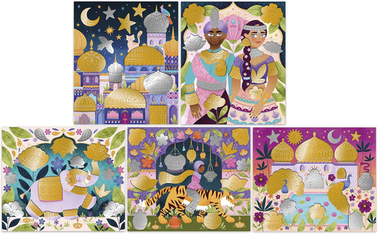 Janod - Adesivos de Metal - 5 Quadros para Decorar - Tema Bollywood - Les Ateliers Du Calme - Kit de Lazer Criativo Infantil - Destreza e Concentração - A partir de 7 Anos - J09165